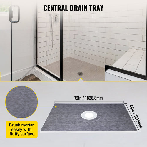Base de douche 48''X72'' tout-en-un avec étanchéité intégrée et drain inox. Pour une installation fiable et durable.