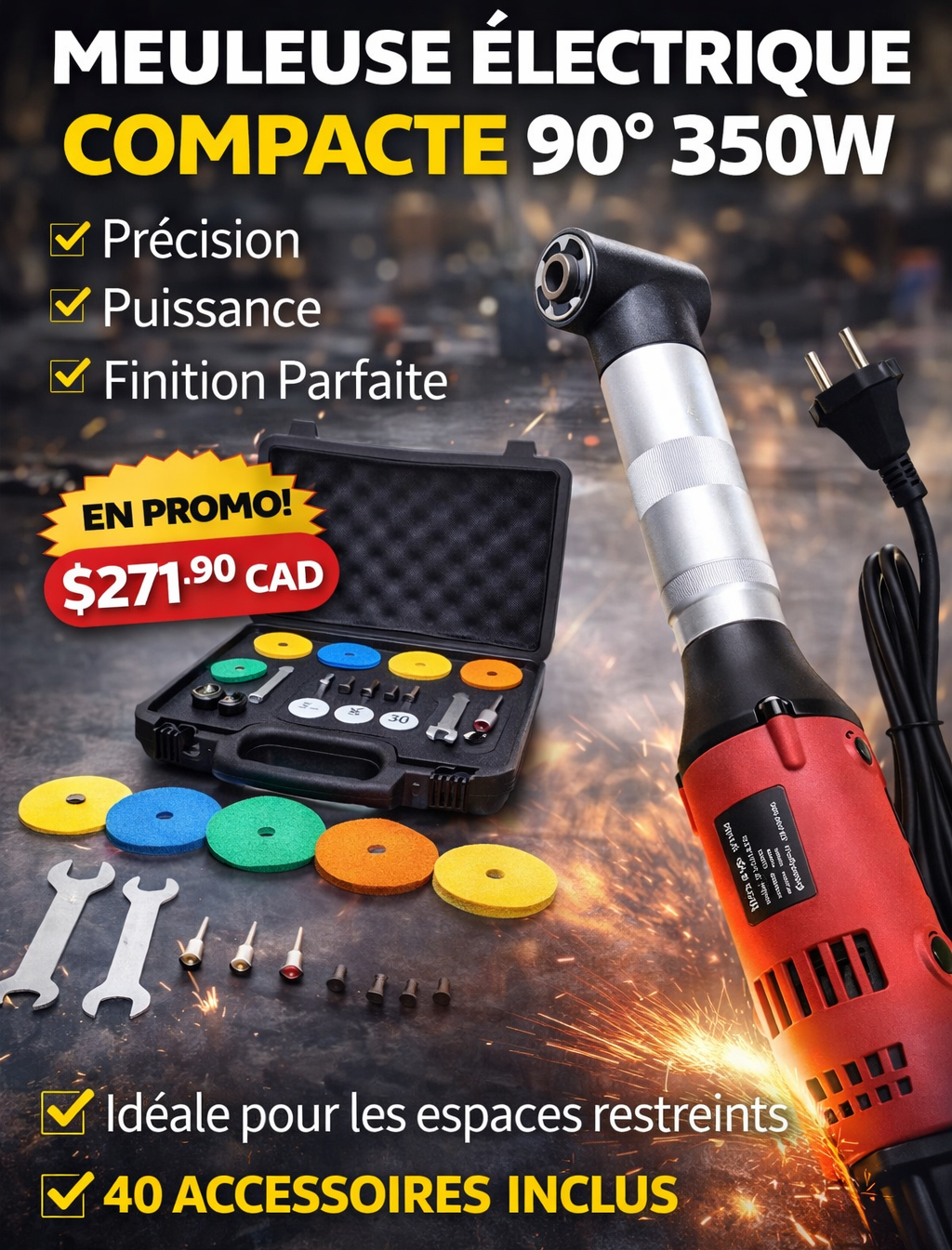 Meuleuse électrique compacte 90° 350W – Précision, puissance et finition parfaite