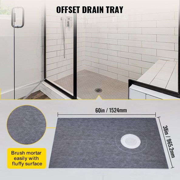Base de douche 38" x 60" tout-en-un avec étanchéité intégrée et drain inox pour une installation fiable et durable.
