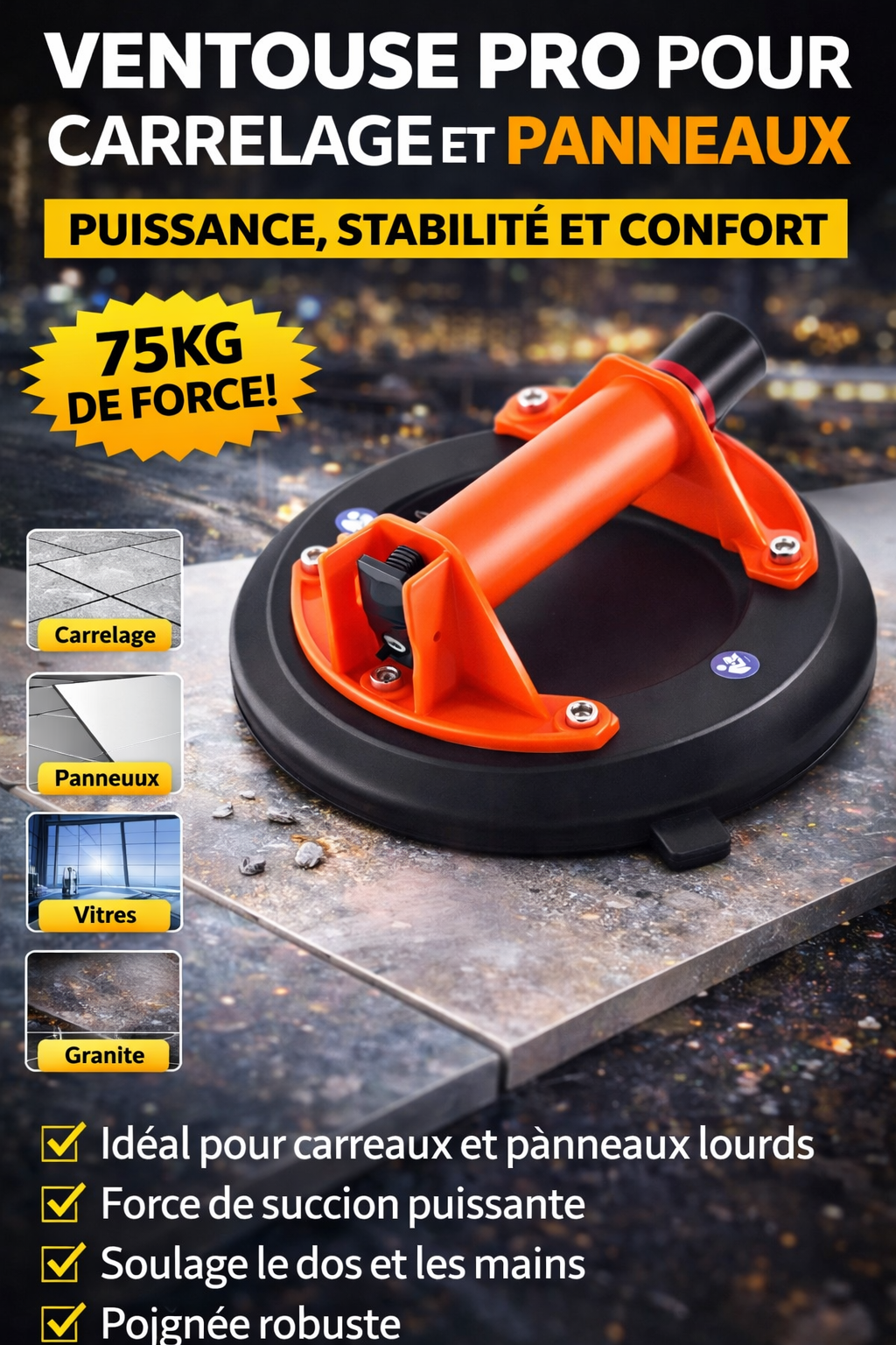 Ventouse pro pour carrelage et panneaux