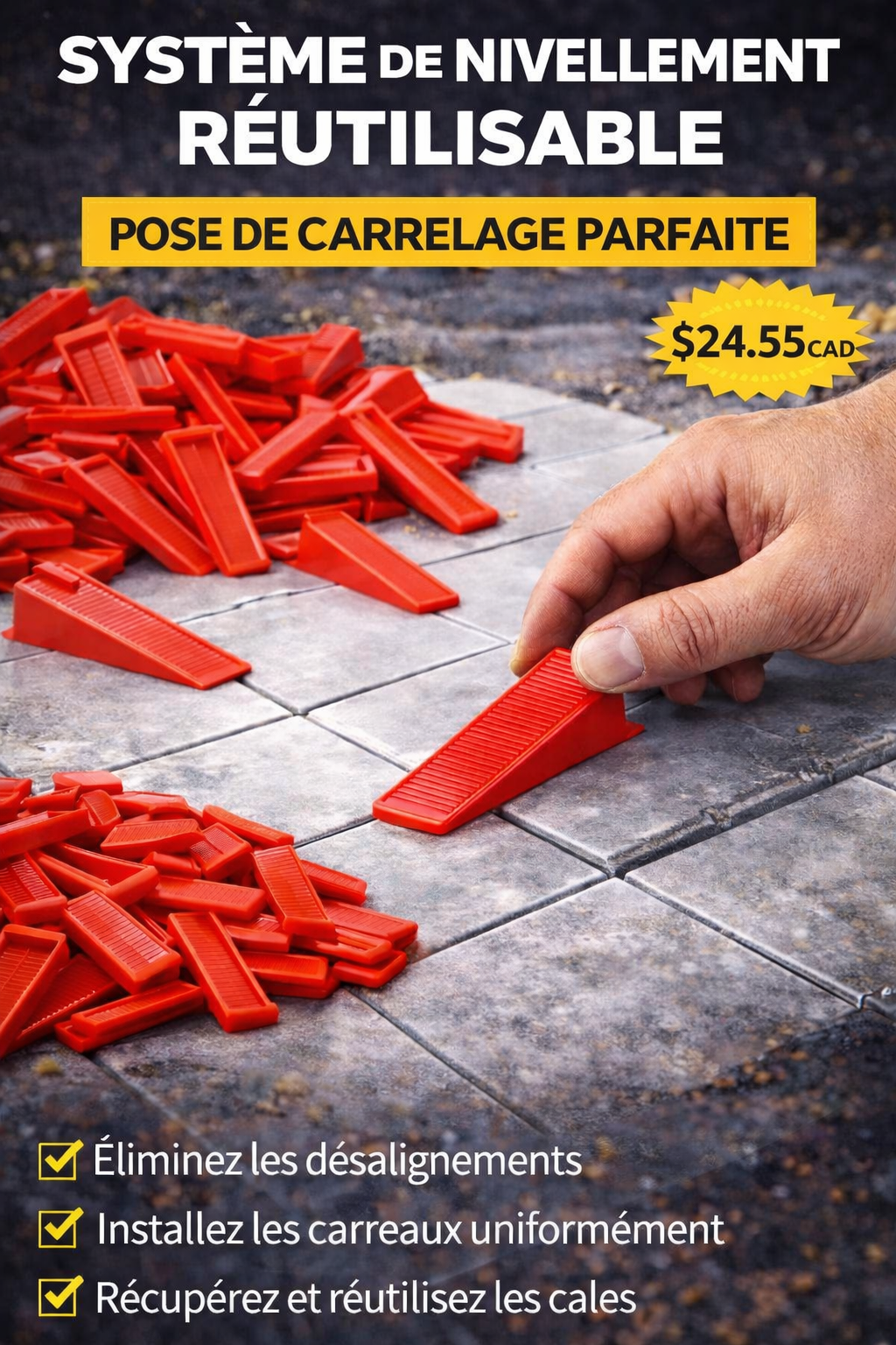 – Système de nivellement réutilisable pour carrelage (50 à 500 pièces)