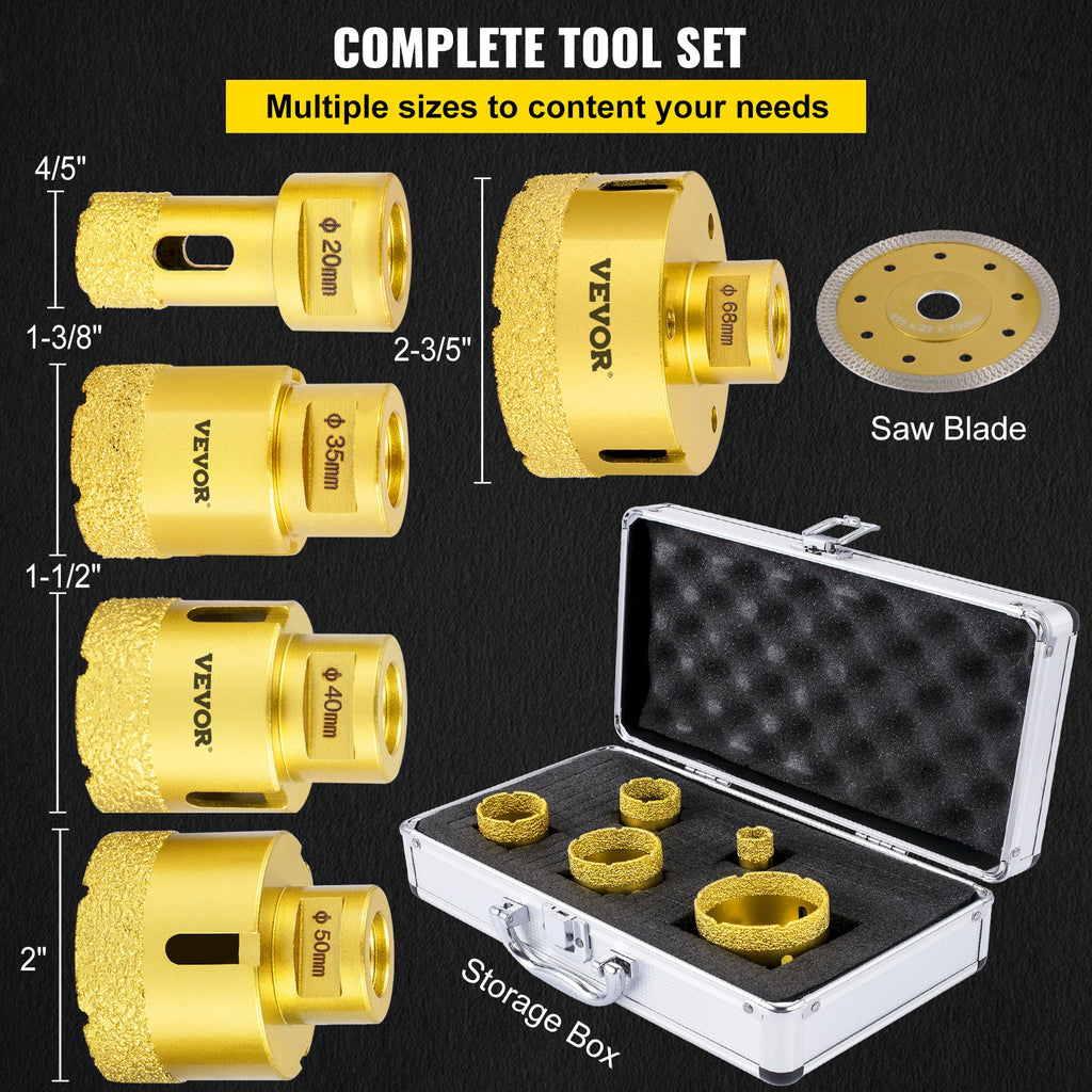 Kit de forets diamant professionnels (5 pièces) – Perçage rapide et précis du carrelage, céramique, porcelaine et marbre, sans éclats